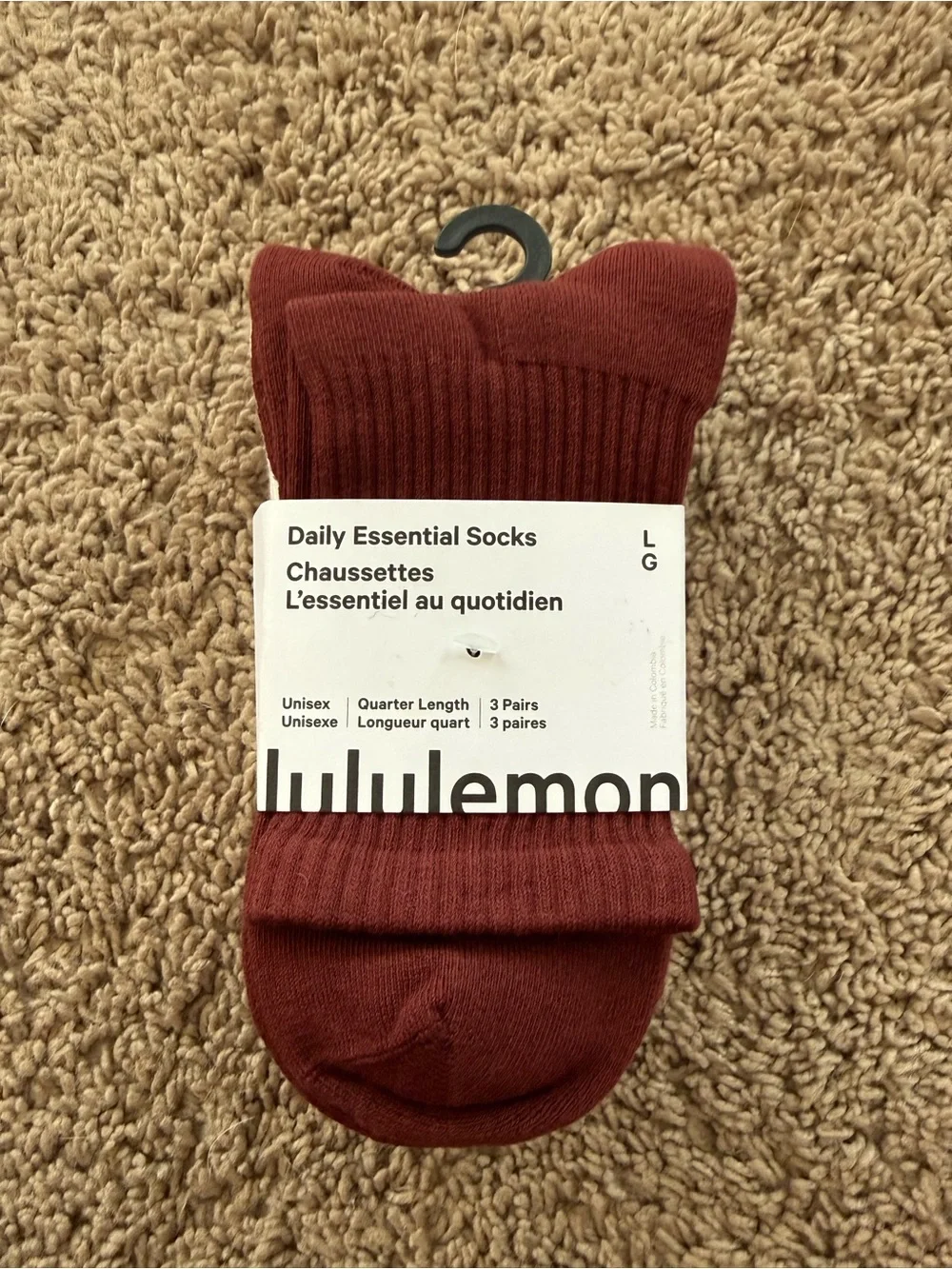 lululemon athletica Daily Essential Quarter Socks - Deep Brick Red (3-Pack)